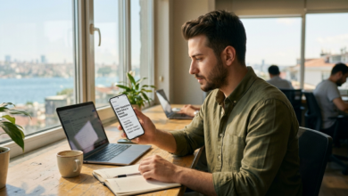 2026 yılına ait teknoloji trendlerini gösteren fütüristik bir görsel, yapay zeka, artırılmış gerçeklik ve akıllı şehir öğeleri içeriyor.