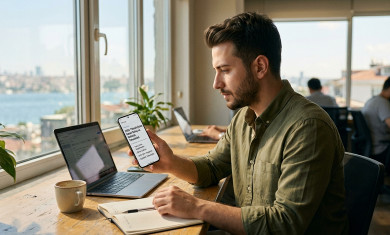 2026 yılına ait teknoloji trendlerini gösteren fütüristik bir görsel, yapay zeka, artırılmış gerçeklik ve akıllı şehir öğeleri içeriyor.