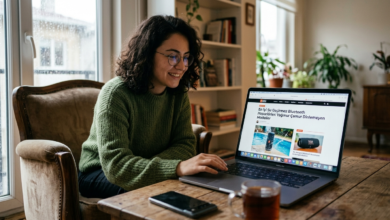 Su sıçramalarına dayanıklı, renkli bir Bluetooth hoparlör, havuz kenarında güneşli bir günde müzik çalarken görünüyor.