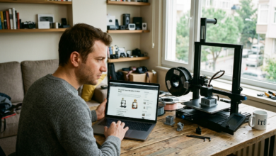 Çalışan bir FDM 3D yazıcı ve basılmış renkli objeler, hobi amaçlı 3D baskı dünyasına giriş.