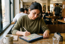 Dijital not tutan bir el ve farklı stylus kalemler